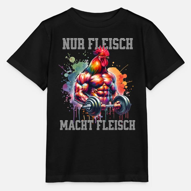 Nur Fleisch macht Fleisch Hahn Gym Spruch - Stanley/Stella Kinder T-Shirt MINI CREATOR  - Schwarz