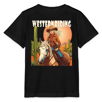 WOMAN RIDING WESTERN RIDING - Stanley/Stella MINI CREATOR Kids’ T-Shirt - black - Front - Mikhail (115cm)