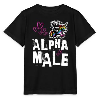 Alpha Einhorn - Süßer Teddy reitet auf Einhorn - Stanley/Stella Kinder T-Shirt MINI CREATOR  - Schwarz - Vorne - Mikhail (115cm)