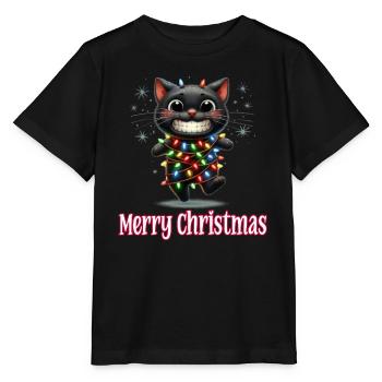 Chat Noir avec Lumières Fées Joyeux Noël - T-shirt bio MINI CREATOR Stanley/Stella Enfant - noir - Devant - Mikhail (115cm)