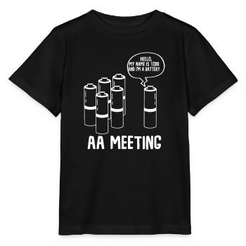 AA Meeting Batteries Funny Conversation Humorous - Stanley/Stella MINI CREATOR Kids’ T-Shirt - black - Front - Mikhail (115cm)