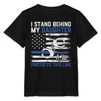 Polizist Tochter USA Flagge Strafverfolgung - Stanley/Stella Kinder T-Shirt MINI CREATOR  - Schwarz - Vorne - Mikhail (115cm)