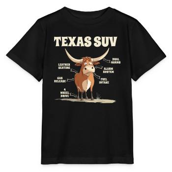 Texas SUV Funny Bull Cartoon with Funny - Stanley/Stella MINI CREATOR Kids’ T-Shirt - black - Front - Mikhail (115cm)