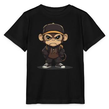 Cool monkey with baseball cap and hoodie for - Stanley/Stella MINI CREATOR Kids’ T-Shirt - black - Front - Mikhail (115cm)