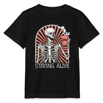 Skelett Männer Kaffee Staying Alive - Stanley/Stella Kinder T-Shirt MINI CREATOR  - Schwarz - Vorne - Mikhail (115cm)