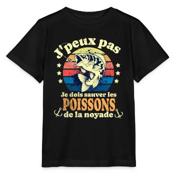 j peux pas je dois sauver les poissons pêche - T-shirt bio MINI CREATOR Stanley/Stella Enfant - noir - Devant - Mikhail (115cm)