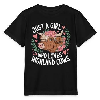 Just a Girl Who Loves Highland Cows - Stanley/Stella Kinder T-Shirt MINI CREATOR  - Schwarz - Vorne - Mikhail (115cm)