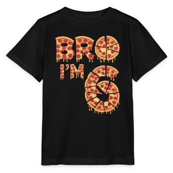 Bro I'm 6 Funny Pizza Birthday Design - Stanley/Stella MINI CREATOR Kids’ T-Shirt - black - Front - Mikhail (115cm)