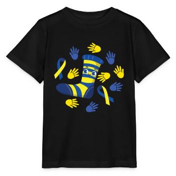 Fröhliche Socken für Down Syndrom Unterstützung - Stanley/Stella Kinder T-Shirt MINI CREATOR  - Schwarz - Vorne - Mikhail (115cm)