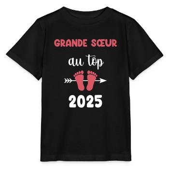 Oben Big Sister 2025 Schwangerschaftsankündigung - Stanley/Stella Kinder T-Shirt MINI CREATOR  - Schwarz - Vorne - Mikhail (115cm)
