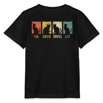 Un Deux Trois Cat Funny Kitten French Cat Animal - Stanley/Stella MINI CREATOR Kids’ T-Shirt - black - Front - Mikhail (115cm)