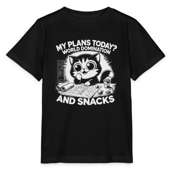 Katze Meine Pläne Heute? Weltherrschaft Und Snacks - Stanley/Stella Kinder T-Shirt MINI CREATOR  - Schwarz - Vorne - Mikhail (115cm)