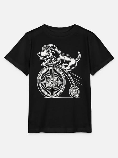 Fahrradfahrender Dackel im Retro Stil mit Humor - Stanley/Stella Kinder T-Shirt MINI CREATOR - Schwarz