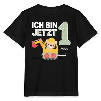 Ich bin jetzt 1 Bagger Bär 1. Geburtstag - Stanley/Stella Kinder T-Shirt MINI CREATOR  - Schwarz - Vorne - Mikhail (115cm)