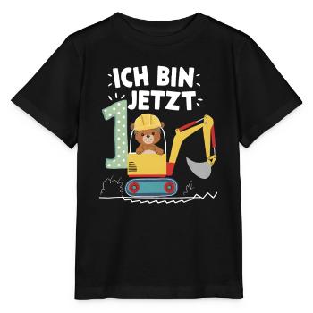 Ich bin jetzt 1 Bagger Bär 1. Geburtstag - Stanley/Stella Kinder T-Shirt MINI CREATOR  - Schwarz - Vorne - Mikhail (115cm)