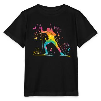 Biathlet Nordische Kombination Biathlon - Stanley/Stella Kinder T-Shirt MINI CREATOR  - Schwarz - Vorne - Mikhail (115cm)