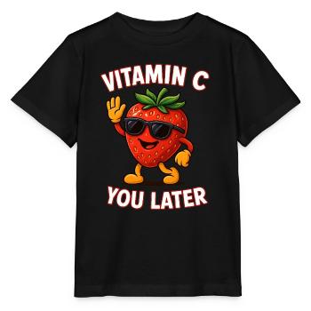 Funny Strawberry Vitamin C Fruit Fruits - Stanley/Stella MINI CREATOR Kids’ T-Shirt - black - Front - Mikhail (115cm)