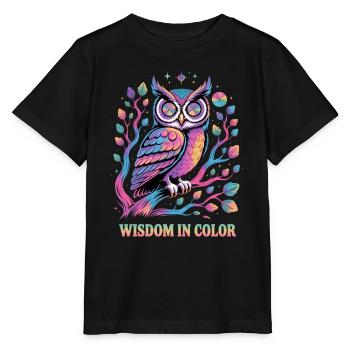 Lebendige Eulenweisheit in der Farbgestaltung - Stanley/Stella Kinder T-Shirt MINI CREATOR  - Schwarz - Vorne - Mikhail (115cm)