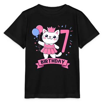 7th Birthday Girl Princess Cat 7 - Stanley/Stella Kinder T-Shirt MINI CREATOR  - Schwarz - Vorne - Mikhail (115cm)