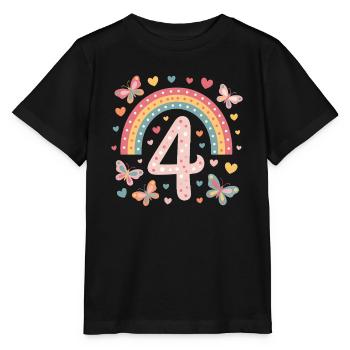Regenbogen Schmetterling 4. Geburtstag Mädchen - Stanley/Stella Kinder T-Shirt MINI CREATOR  - Schwarz - Vorne - Mikhail (115cm)