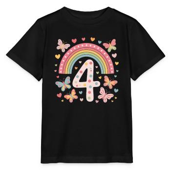 Regenbogen Schmetterling 4. Geburtstag Mädchen - Stanley/Stella Kinder T-Shirt MINI CREATOR  - Schwarz - Vorne - Mikhail (115cm)