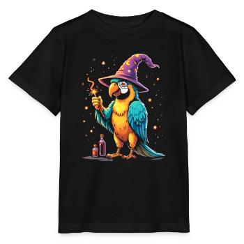 Perroquet sorcier Squaaawk Abracadabra ! Oiseau d’Halloween - T-shirt bio MINI CREATOR Stanley/Stella Enfant - noir - Devant - Mikhail (115cm)