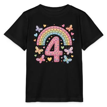 Regenbogen Schmetterling 4. Geburtstag Mädchen - Stanley/Stella Kinder T-Shirt MINI CREATOR  - Schwarz - Vorne - Mikhail (115cm)