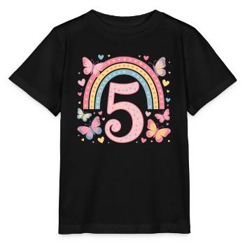 Regenbogen Schmetterling 5. Geburtstag Mädchen - Stanley/Stella Kinder T-Shirt MINI CREATOR  - Schwarz - Vorne - Mikhail (115cm)