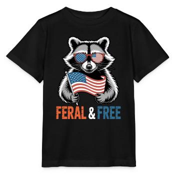 Feral & Free Red White And Feral Raccoon Flag - Stanley/Stella MINI CREATOR Kids’ T-Shirt - black - Front - Mikhail (115cm)