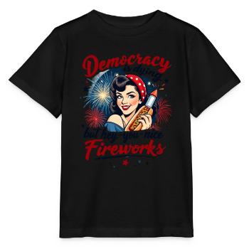 Democracy Is Dying But Here Are The Fireworks - Stanley/Stella MINI CREATOR Kids’ T-Shirt - black - Front - Mikhail (115cm)