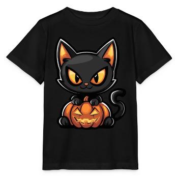 Katze Halloween Kater - Stanley/Stella Kinder T-Shirt MINI CREATOR  - Schwarz - Vorne - Mikhail (115cm)