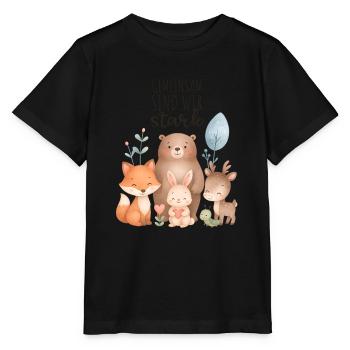 Gemeinsam sind wir stark Waldtiere Design - Stanley/Stella Kinder T-Shirt MINI CREATOR  - Schwarz - Vorne - Mikhail (115cm)