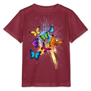 Schmetterling Butterfly Tier Animal Color Splash - Stanley/Stella MINI CREATOR Kids’ T-Shirt - burgundy - Front - Kain (125cm)