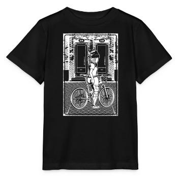 Mit trendigem Shirt auf Stadterkundung per Fahrrad - Stanley/Stella Kinder T-Shirt MINI CREATOR  - Schwarz - Vorne - Mikhail (115cm)