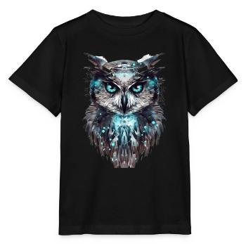 Cyber-Eule - Stanley/Stella Kinder T-Shirt MINI CREATOR  - Schwarz - Vorne - Mikhail (115cm)