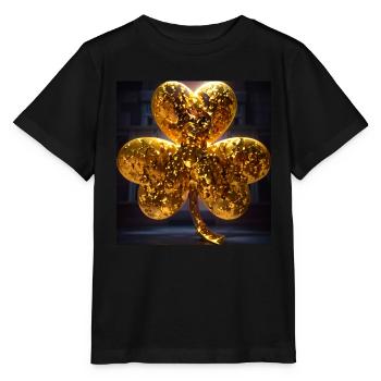 Trèfle, or, paillettes, trèfle - T-shirt bio MINI CREATOR Stanley/Stella Enfant - noir - Devant - Mikhail (115cm)
