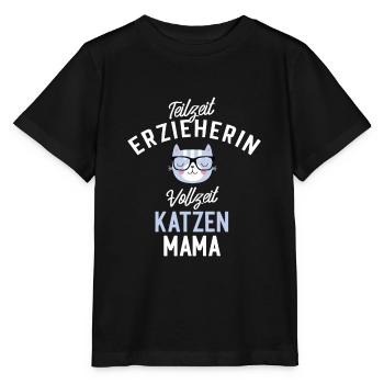 Teilzeit Erzieherin Vollzeit Katzenmama - Stanley/Stella Kinder T-Shirt MINI CREATOR  - Schwarz - Vorne - Mikhail (115cm)