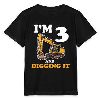 3. Geburtstag, 3 Jahre Alt, Junge, Bagger - Stanley/Stella Kinder T-Shirt MINI CREATOR  - Schwarz - Vorne - Mikhail (115cm)