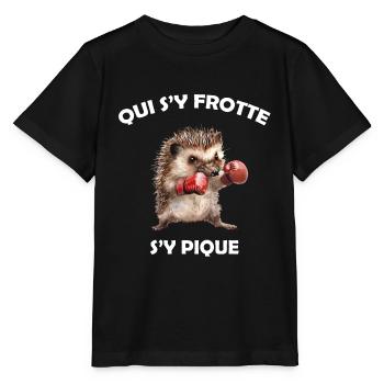 Qui s'y frotte s'y pique, hérisson boxeur Humour - T-shirt bio MINI CREATOR Stanley/Stella Enfant - noir - Devant - Mikhail (115cm)