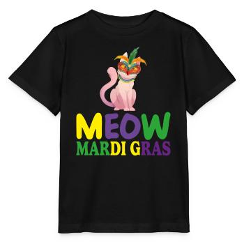 lustige Mardi Gras Niedliche Katze Siamese MEOW MARDI GRAS - Stanley/Stella Kinder T-Shirt MINI CREATOR  - Schwarz - Vorne - Mikhail (115cm)