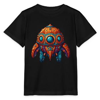 Colorful imaginative whimsical spaceship - Stanley/Stella MINI CREATOR Kids’ T-Shirt - black - Front - Mikhail (115cm)