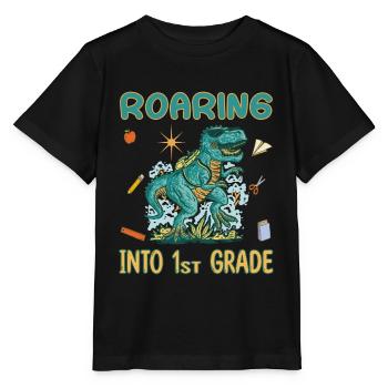 Roaring into 1st grade - Dino erster Schultag - Stanley/Stella Kinder T-Shirt MINI CREATOR  - Schwarz - Vorne - Mikhail (115cm)