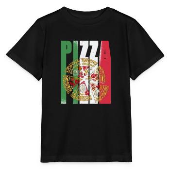 Pizza retro Italy flag fast food pizzeria - Stanley/Stella MINI CREATOR Kids’ T-Shirt - black - Front - Mikhail (115cm)