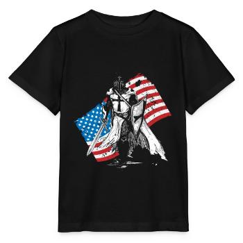 Chevalier Croisé Amérique Usa Drapeau Jérusalem - T-shirt bio MINI CREATOR Stanley/Stella Enfant - noir - Devant - Mikhail (115cm)