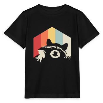 Raton laveur rétro coloré couleurs cadeau forêt nature - T-shirt bio MINI CREATOR Stanley/Stella Enfant - noir - Devant - Mikhail (115cm)