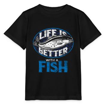Fish fishing fisherman angler animal nature gift - Stanley/Stella MINI CREATOR Kids’ T-Shirt - black - Front - Mikhail (115cm)