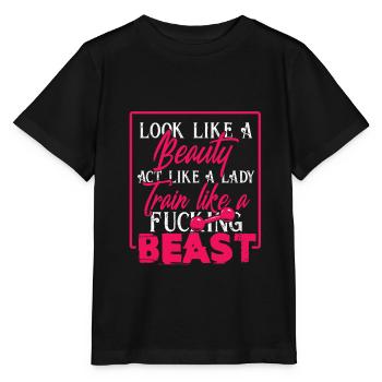 Trainieren wie ein Biest Schönheit Sportler Frau - Stanley/Stella Kinder T-Shirt MINI CREATOR  - Schwarz - Vorne - Mikhail (115cm)