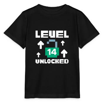 Level 14 Unlocked - Gamer Geburtstaggeschenk - Stanley/Stella Kinder T-Shirt MINI CREATOR  - Schwarz - Vorne - Mikhail (115cm)