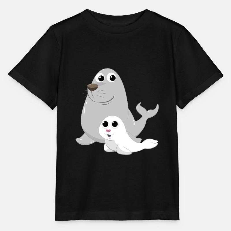 Phoque avec bébé phoque - T-shirt bio MINI CREATOR Stanley/Stella Enfant - noir
