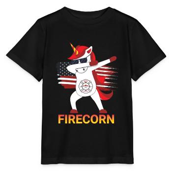 Firecorn Feuerwehr Einhorn - Stanley/Stella Kinder T-Shirt MINI CREATOR  - Schwarz - Vorne - Mikhail (115cm)